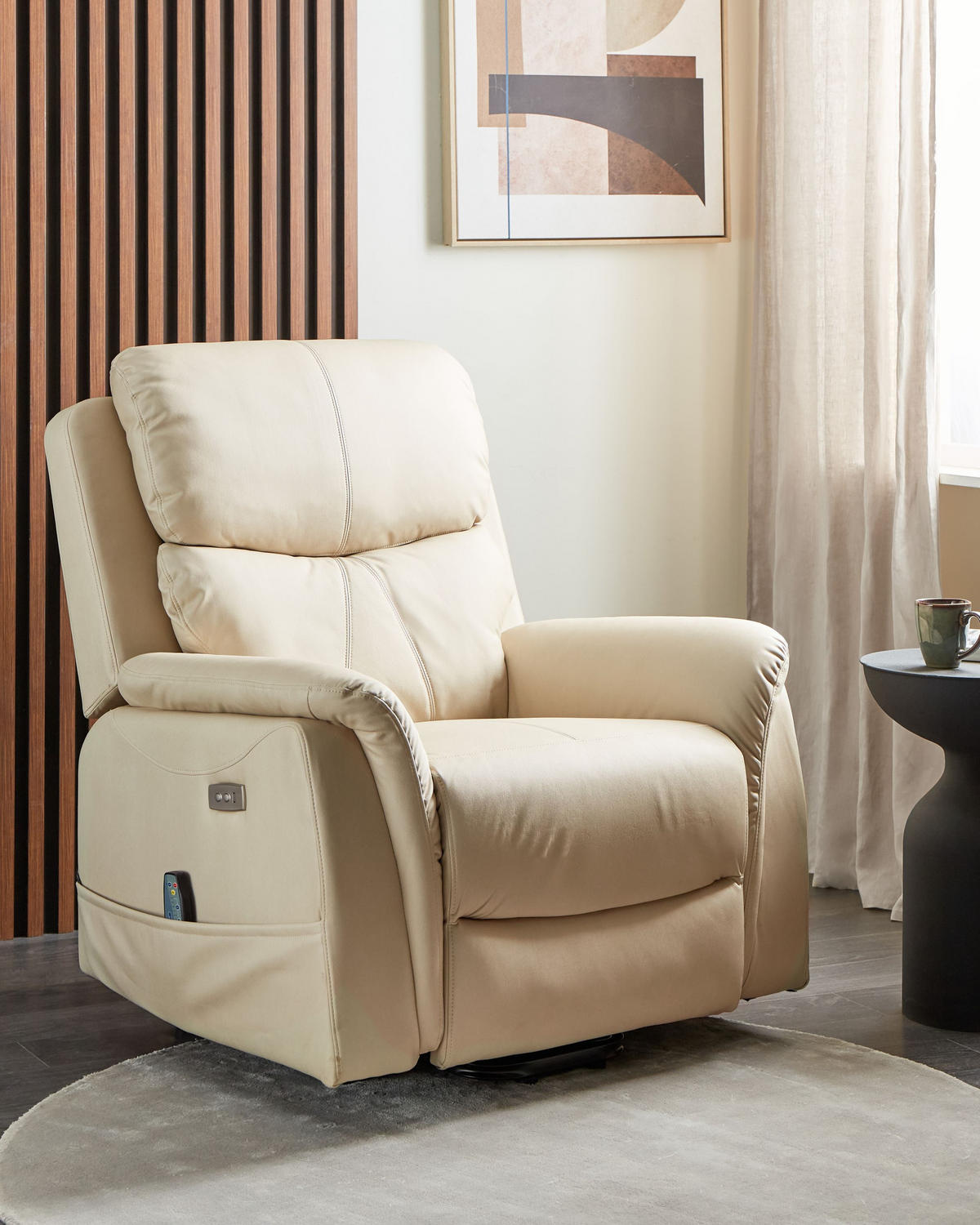 ELEKTRISCHER FERNSEHSESSEL mit Massagefunktion Stoff Hellbeige Glorie - Beige, Textil (85/82/85cm) - Beliani