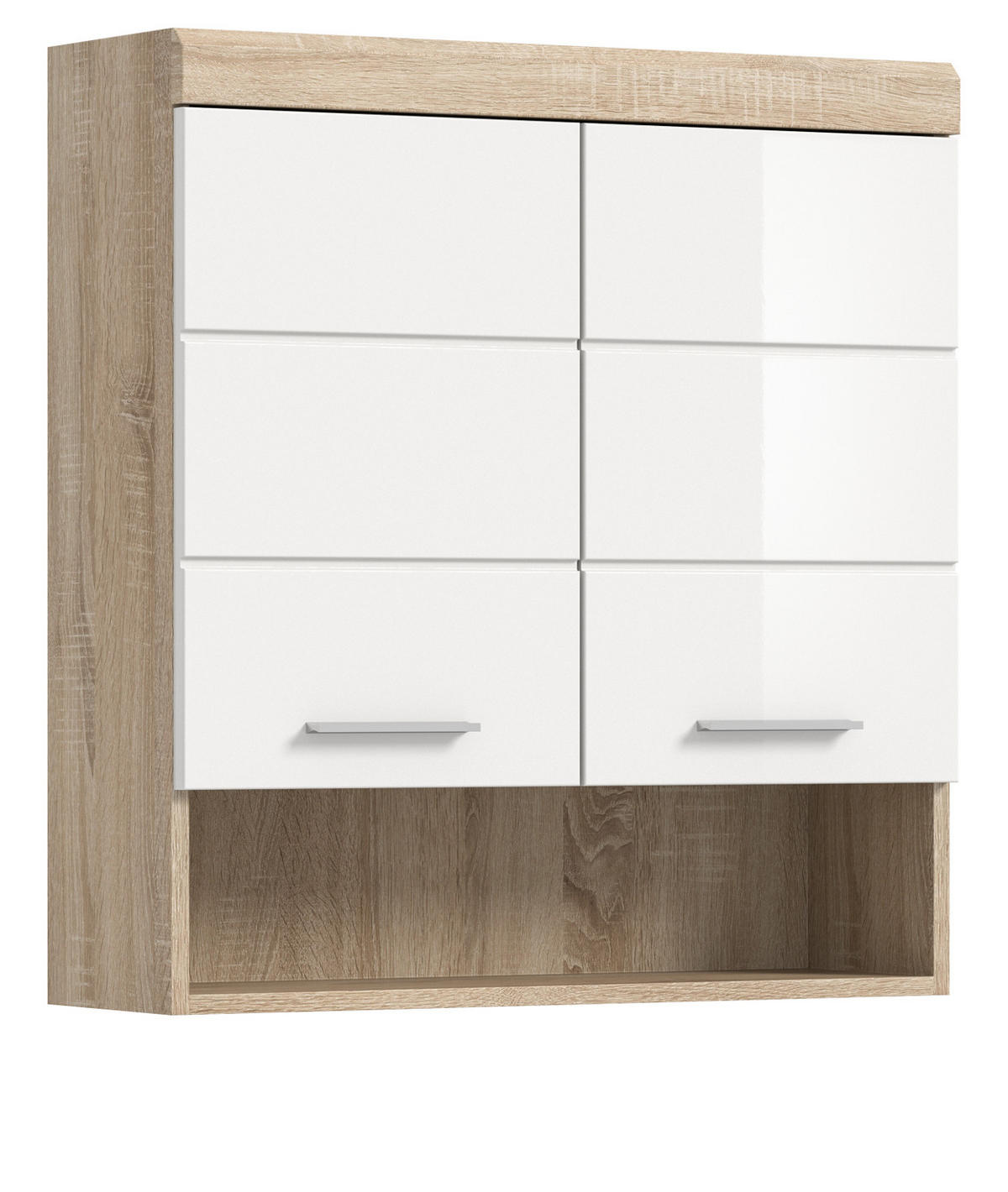 HÄNGESCHRANK weiß Hochglanz, Eiche 74 cm, Badschrank hängend - Weiß Hochglanz/Eichefarben, Holzwerkstoff/Kunststoff (74/79/24cm) - Inn.Furn