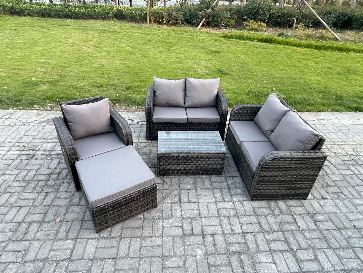 LOUNGESOFA-SET Polyrattan Dunkelgrau 6-Sitzer - Dunkelgrau, Metall - Fimous