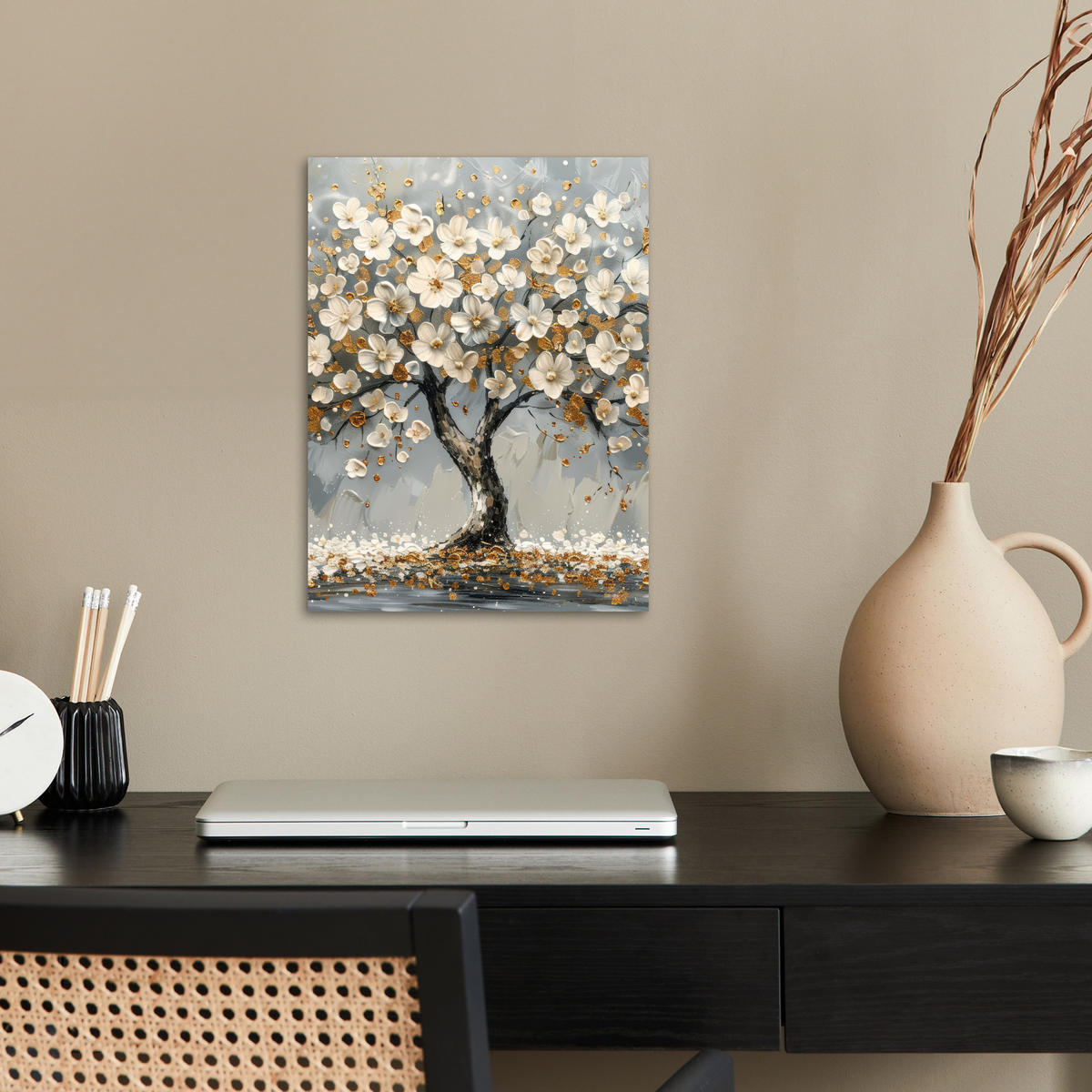 POSTER Baum - Blumen - Weiß - Natur - Kunst 30x40 cm - Weiß, Papier (30/40/0.1cm) - MuchoWow