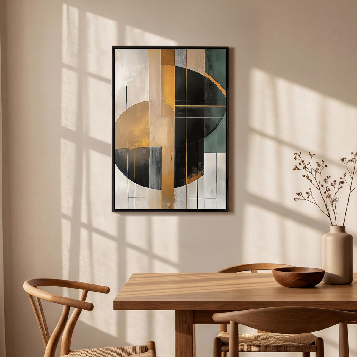 LEINWAND Bilder mit Rahmen - Abstrakt - Gold - Bronze - Grün - Formen - Modern - 60x90 - Multicolor, Textil (60/90cm) - MuchoWow