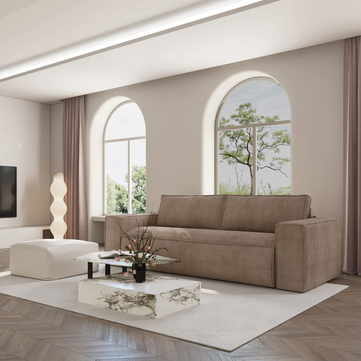 SCHLAFSOFA EXPRESS Dunlopillo Kordstoff taupe 160 cm - Taupe, Textil (234/90/100cm) - Sia Home
