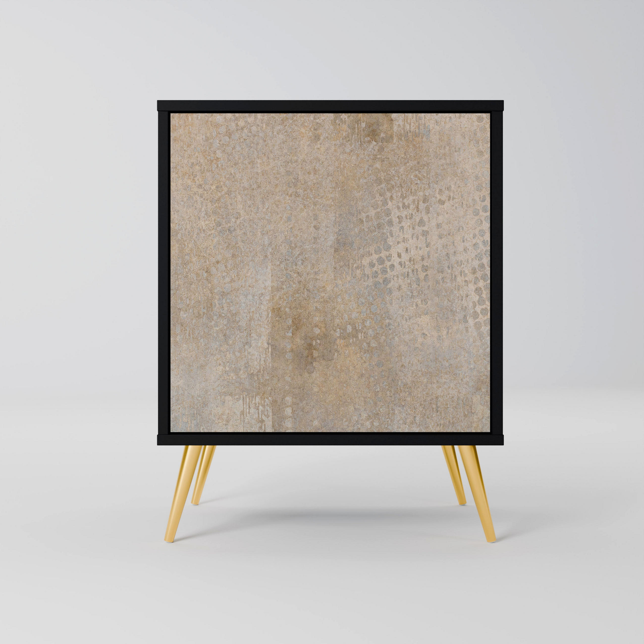 SIDEBOARD SCREEN ERROR, Schwarz, 57,5x42x75,5 cm, Goldfarbene Metallfüße - Goldfarben/Multicolor, Holzwerkstoff/Metall (57.5/75.5/42cm) - SpaceRebels