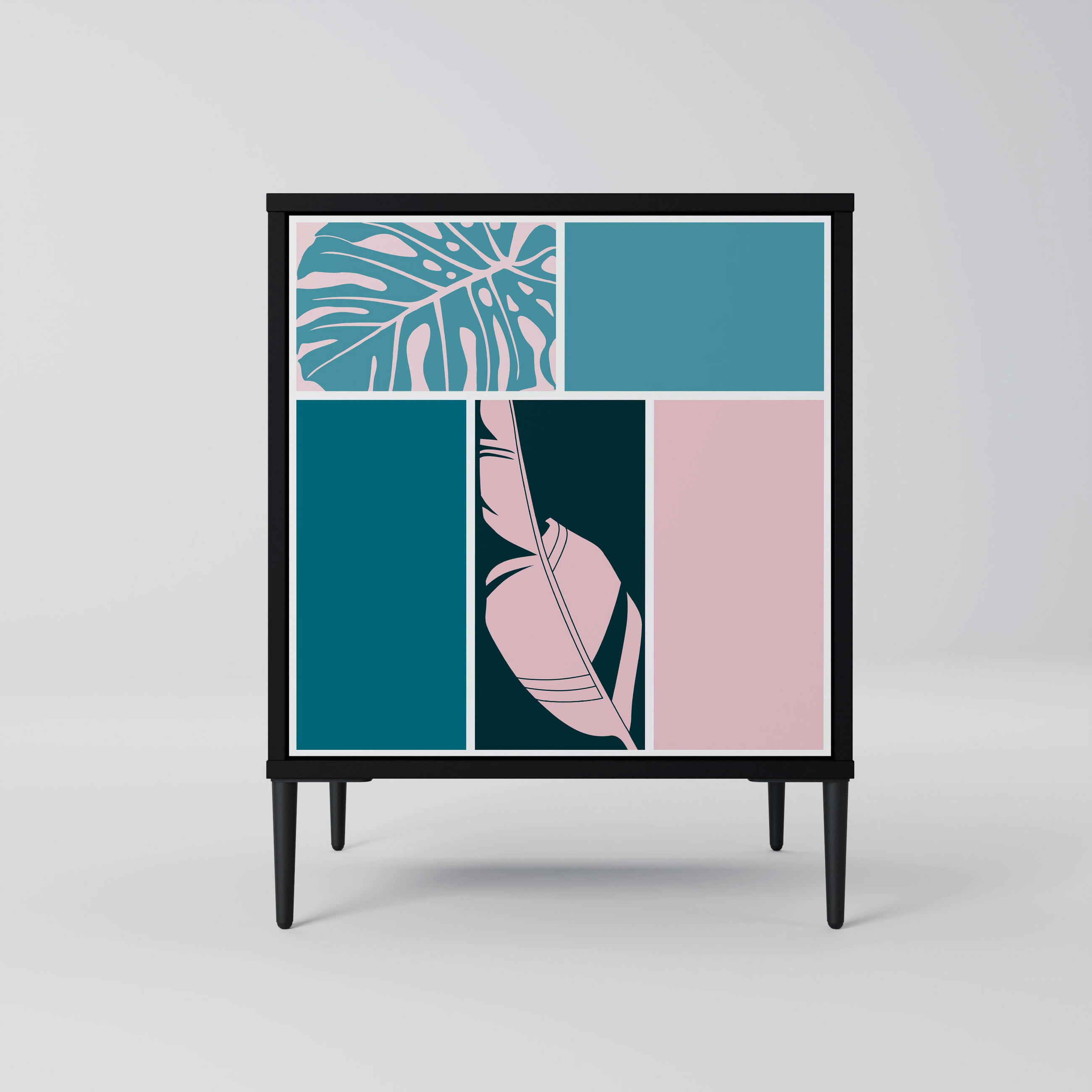 SIDEBOARD COMBINATION OF SHAPES, Schwarz, 57,5x42x72,5 cm, Schwarze Metallfüße - Multicolor/Schwarz, Holzwerkstoff/Metall (57.5/72.5/42cm) - SpaceRebels
