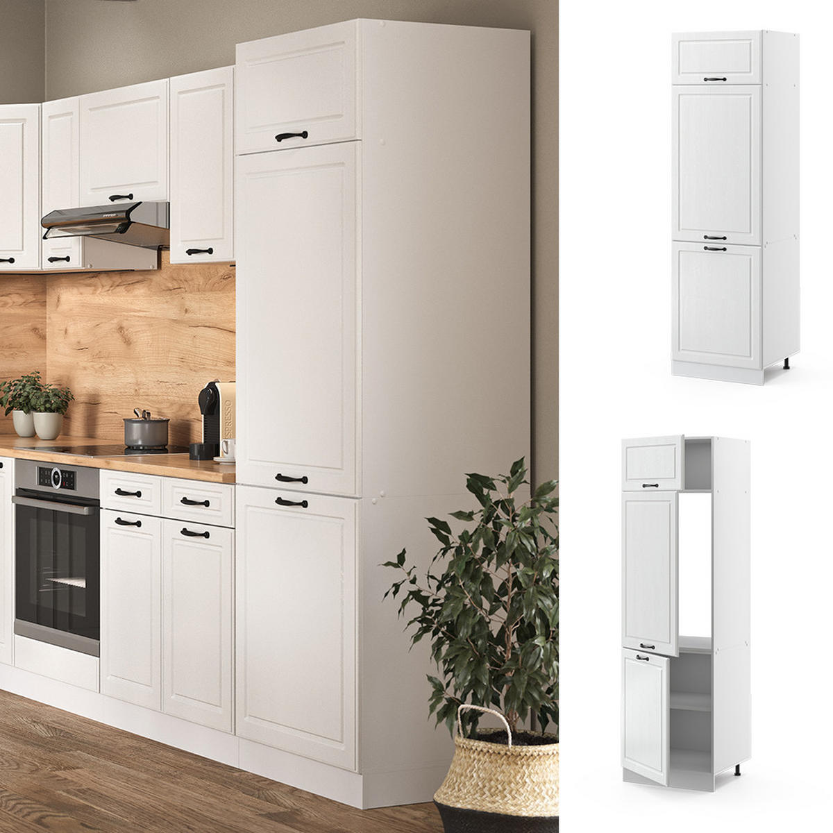 KÜHLUMBAUSCHRANK R-Line Weiß Landhaus 60 cm - Weiß, Holzwerkstoff (60/206.8/57.2cm) - Vicco
