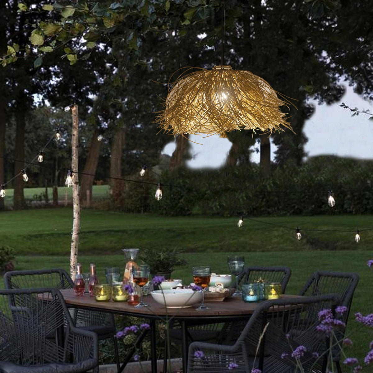 FROU FROU Solar-Pendelleuchte H30cm - Beige, Naturmaterialien (58/58/30cm) - Lumisky