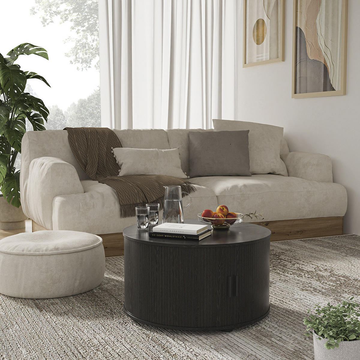 COUCHTISCH Selva Schwarz 80 x 80 cm mit Schiebetür - Schwarz, Holzwerkstoff (80/80/45cm) - Vicco