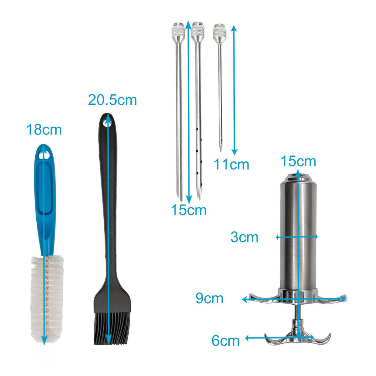 MARINIERSPRITZE zum Grillen (5-tlg. Set) - Silberfarben, Metall (1/1/1cm)