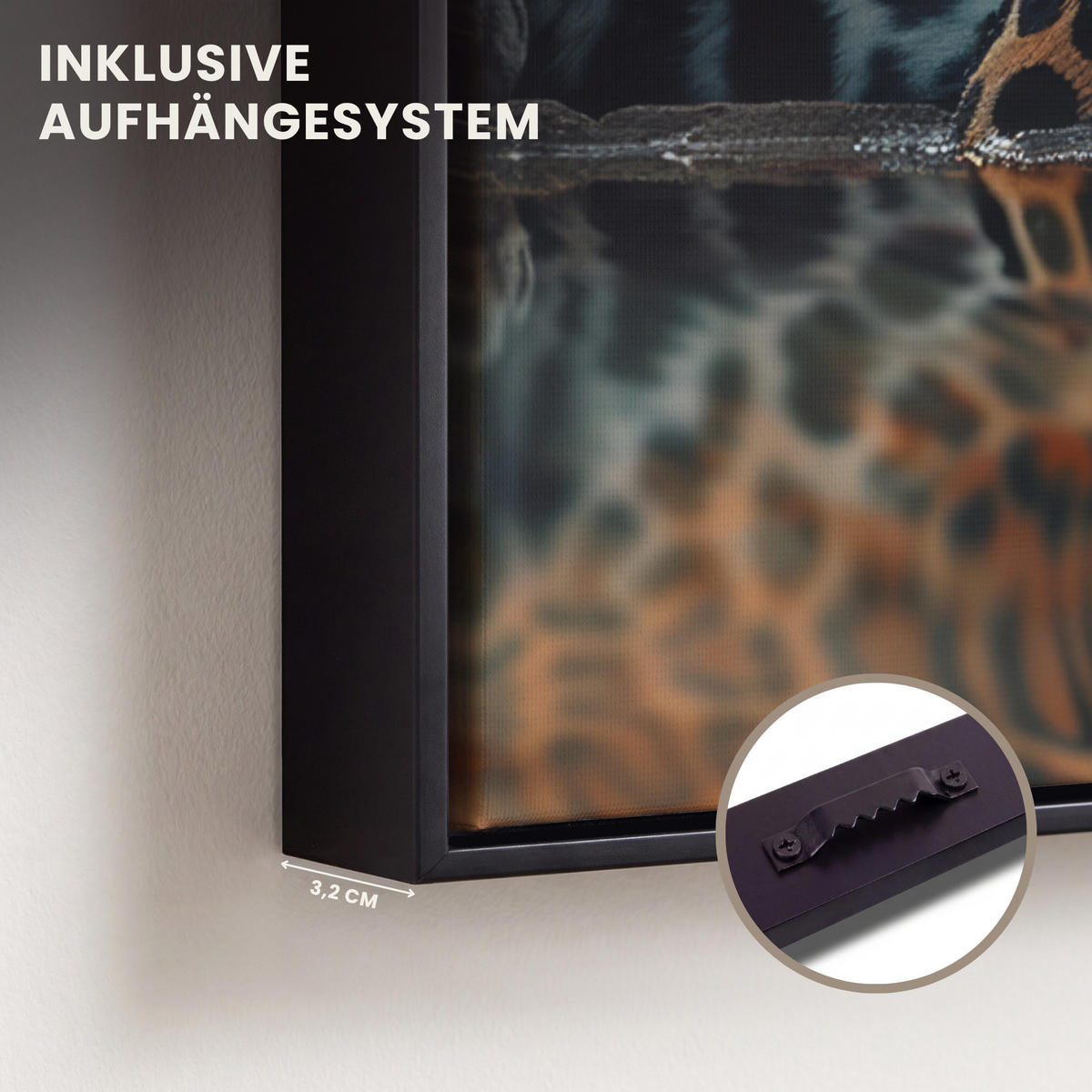LEINWAND Bilder mit Rahmen - Natur - Leopard - Tier - Sonnenuntergang - Modern - 50x50 - Orange, Textil (50/50cm) - MuchoWow