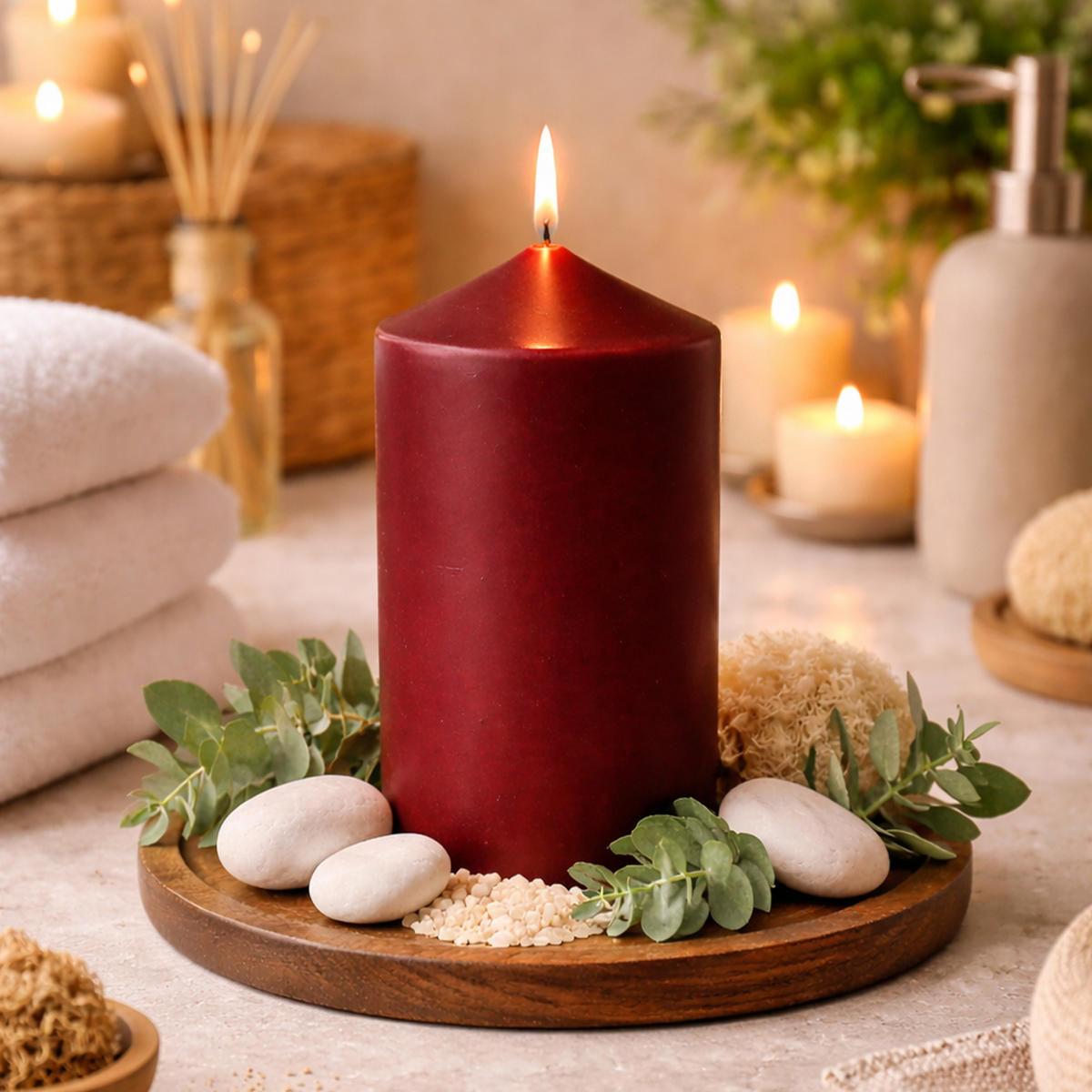 STUMPENKERZEN Ø8cm x 15cm Rubinrot (2er Pack) - Rot, Naturmaterialien (15cm) - HS Candle