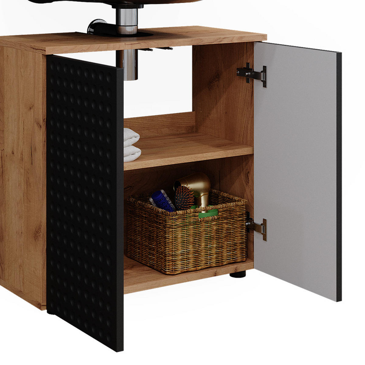 BADMÖBEL-SET Irma Anthrazit gepunktet 3 Teile - Honigeiche/Anthrazit, Holzwerkstoff (80/58.6/41cm) - Vicco