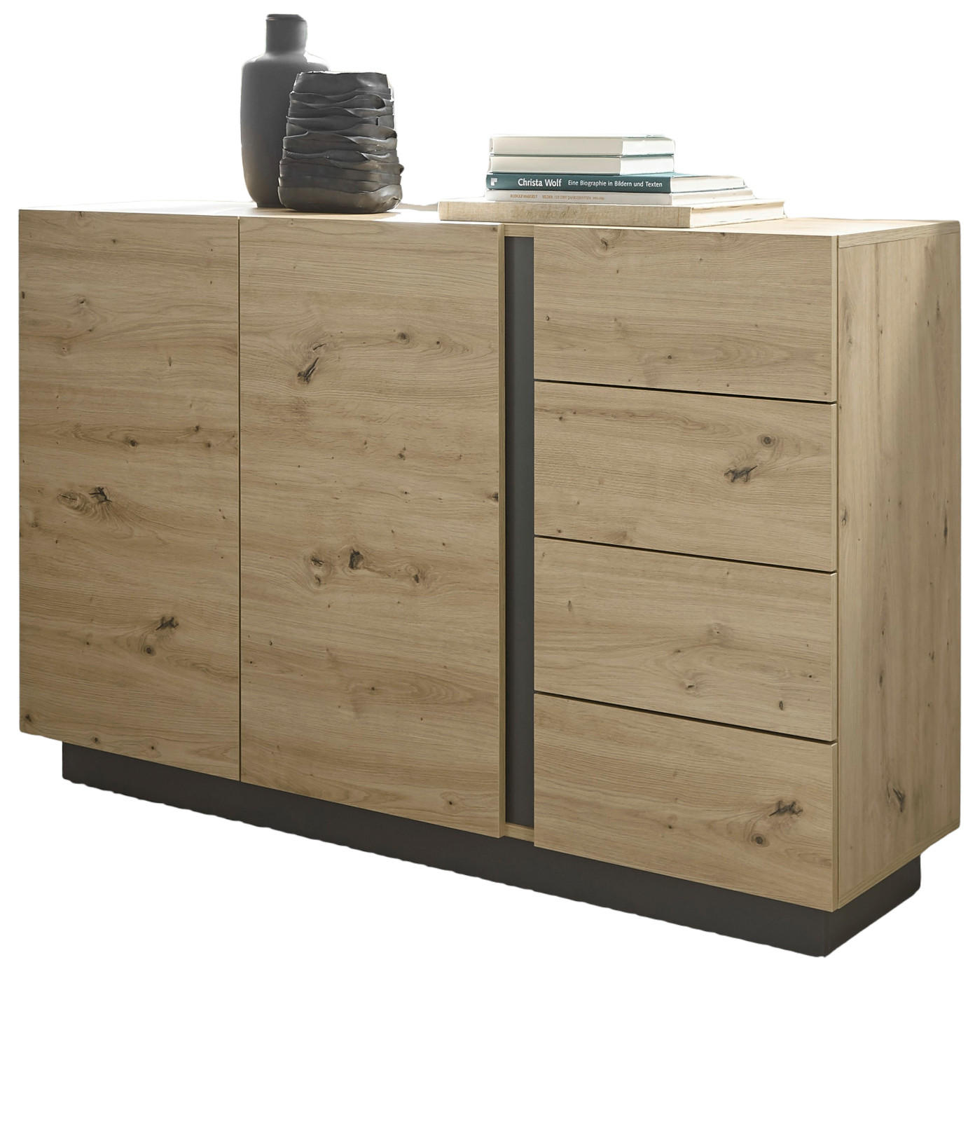SIDEBOARD Eiche Artisan, Graphit grau 138 cm, Kommode mit Schubladen - Eiche Artisan/Grau, Holz/Holzwerkstoff (138/91/40cm) - Furn.Design