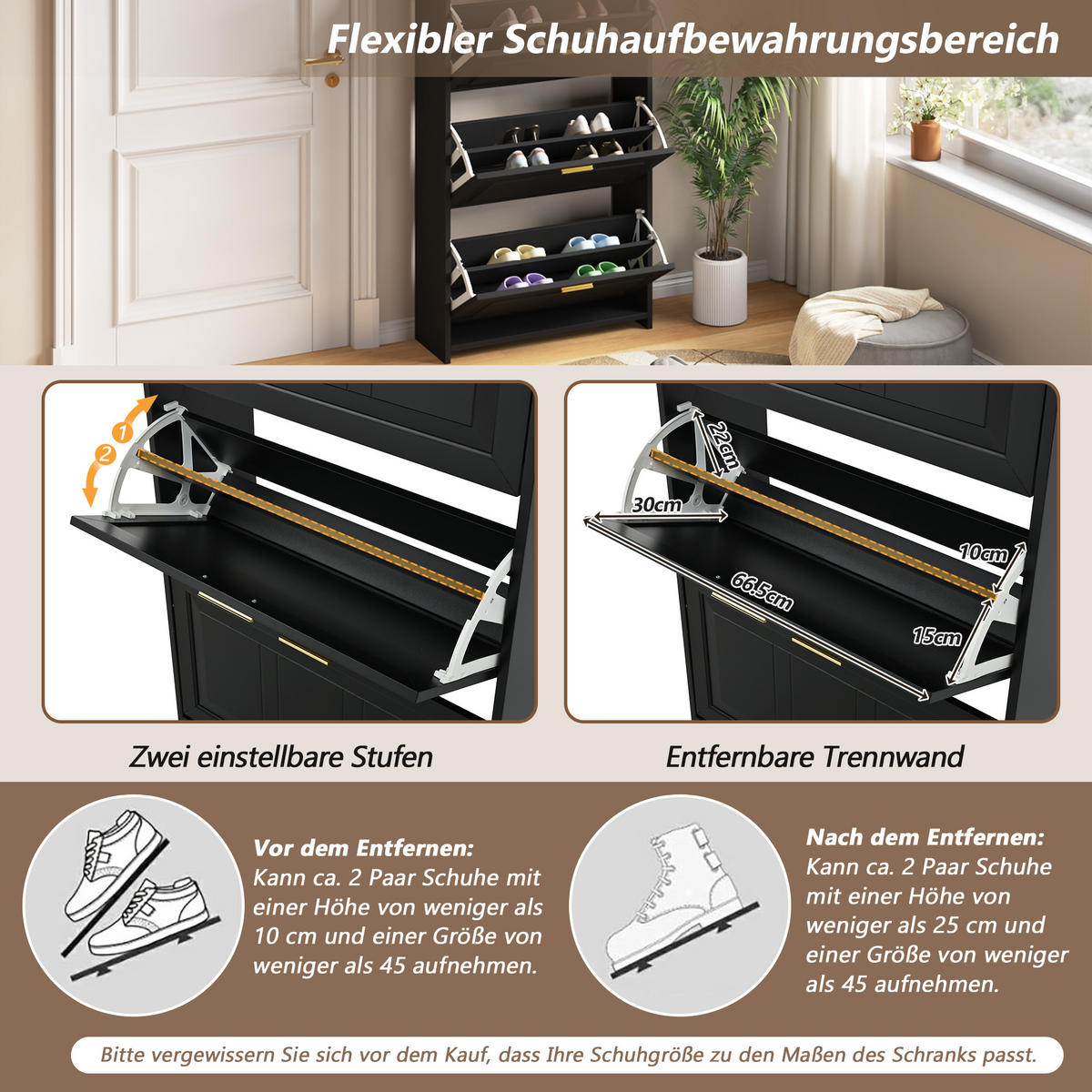 SCHUHSCHRANK Schwarz MDF 6 Fächer 70x24x120cm Stauraum - Schwarz, Holzwerkstoff (24/120/70cm) - FLIEKS