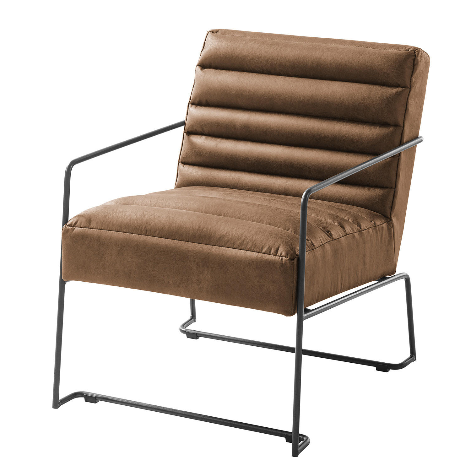 SESSEL - Antiklederlook - Grau, Textil/Metall (63/71/78cm) - home24