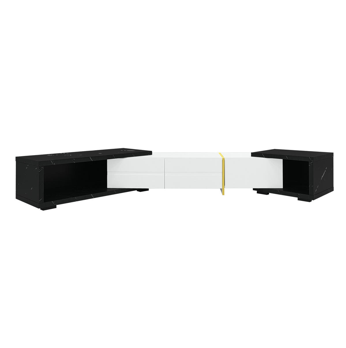 TV ormarić 140-260/40/30 cm bijeli i crni mramorni od MDF-a i iverice s rotacijom - bijela, drvni materijal (260/30/40cm) - OKWISH