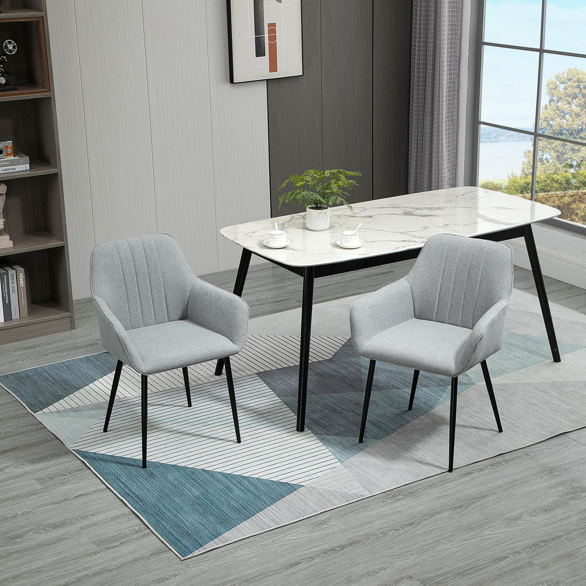 2ER Set Esszimmerstühle Essstühle Polsterstuhl mit Rückenlehnen Hellgrau - Hellgrau, Textil (56.5/81/59.5cm) - HOMCOM