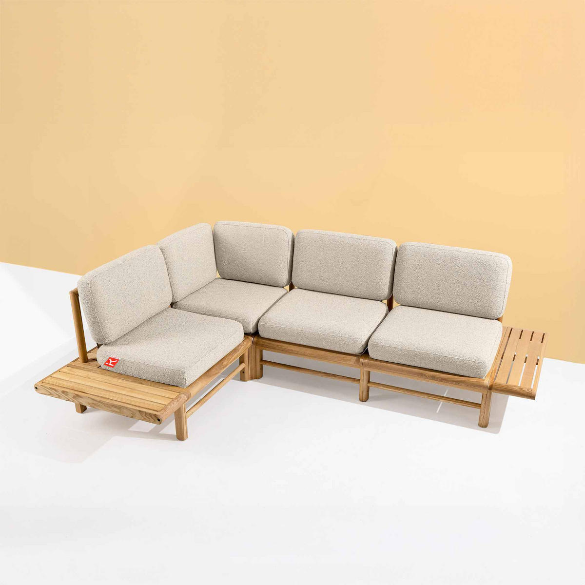 LOUNGESOFA ATREDA links - Creme, Holz/Textil (245/74/175cm) - KONSIMO®