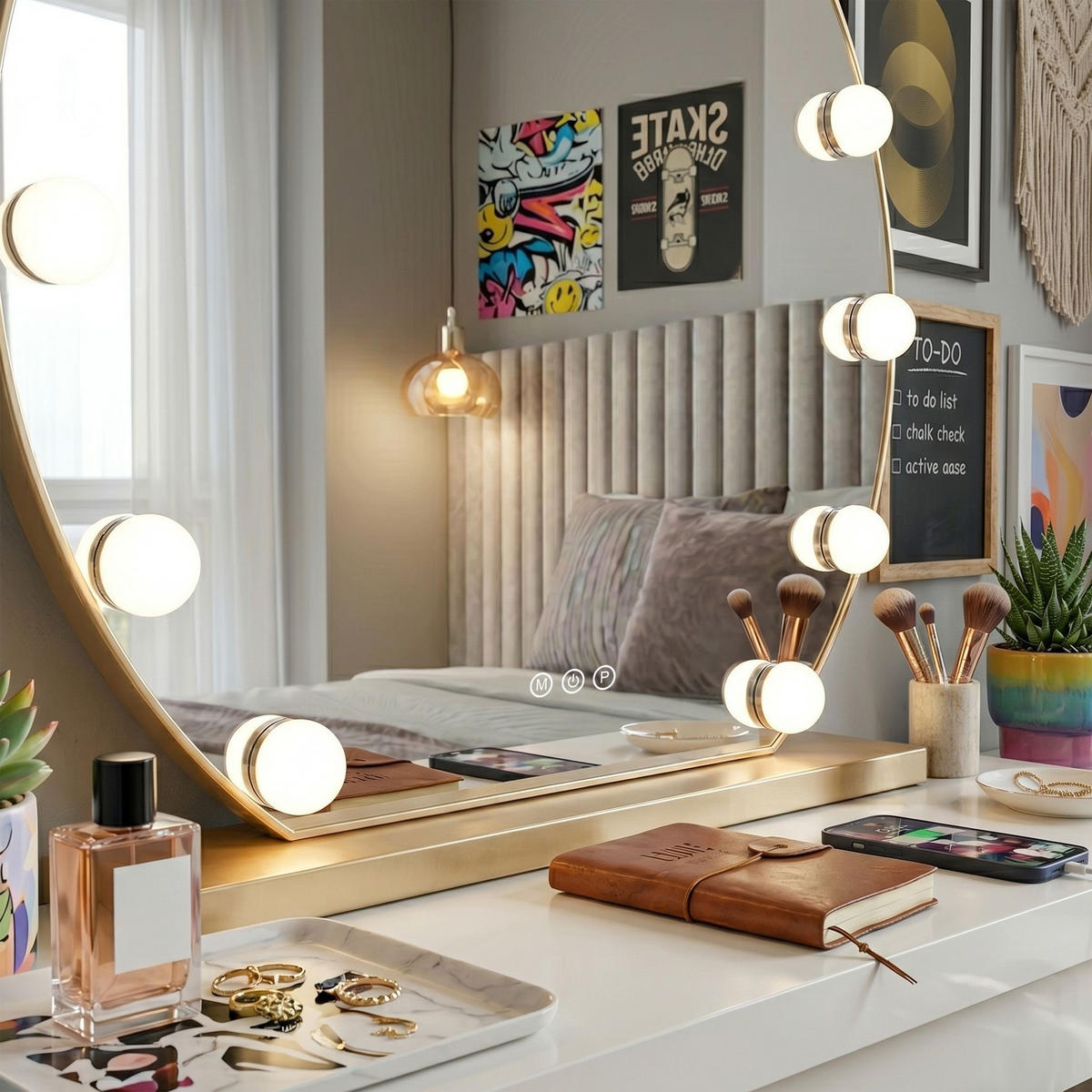 SPIEGEL Rea Led Hollywood L. Gold 50 Cm - Goldfarben, Glas (50/47/12cm) - REA