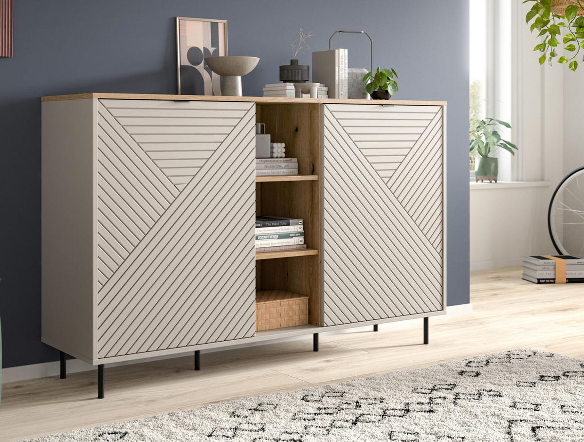SIDEBOARD Kaschmir, Evoke Eiche 154 x 95 cm, Kommode in modernem Design - Kaschmir/Eichefarben, Holzwerkstoff/Metall (154/95/40cm) - Inn.Furn