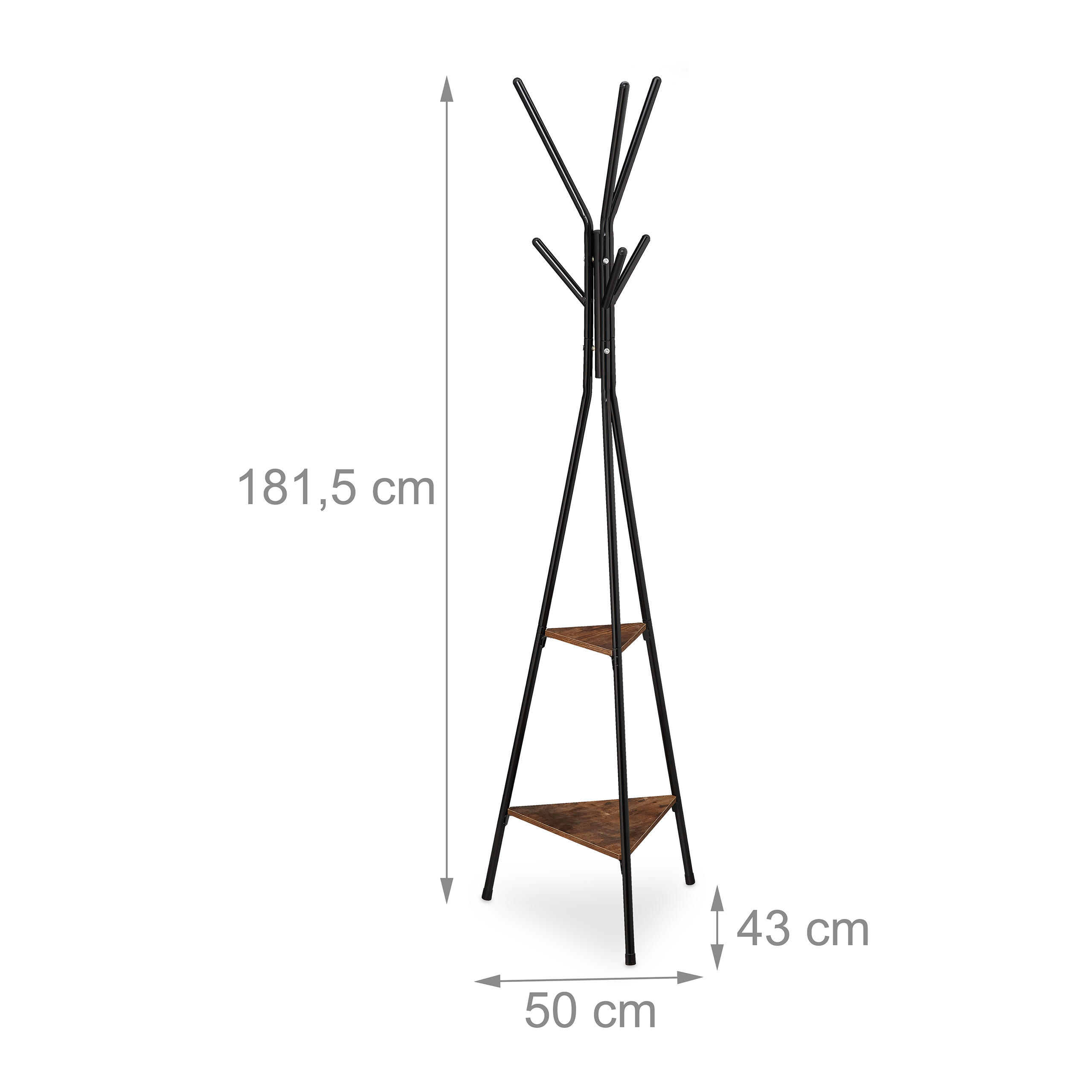 Thumbnail - Relaxdays Garderobenständer, Schwarz, Metall, Holzwerkstoff, 50x181.5x43 cm, Garderobe, Garderobenständer