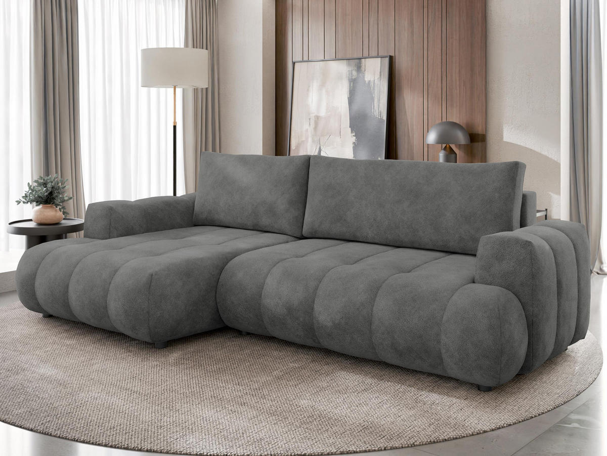 ECKSOFA Haiti, Seite: Links LC+2R - Schwarz/Grau, Holz/Textil (276/156cm) - MIRJAN24