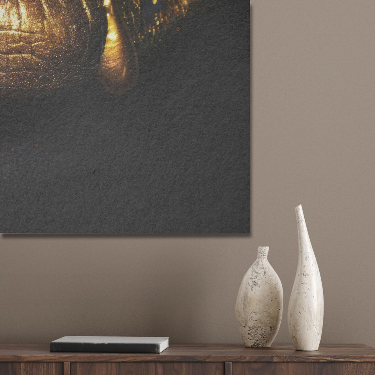 AKUSTIKPANEEL Frau - Porträt - Lippen - Gold - Schwarz 90x90 cm - Schwarz, Textil (90/0.9/90cm) - MuchoWow