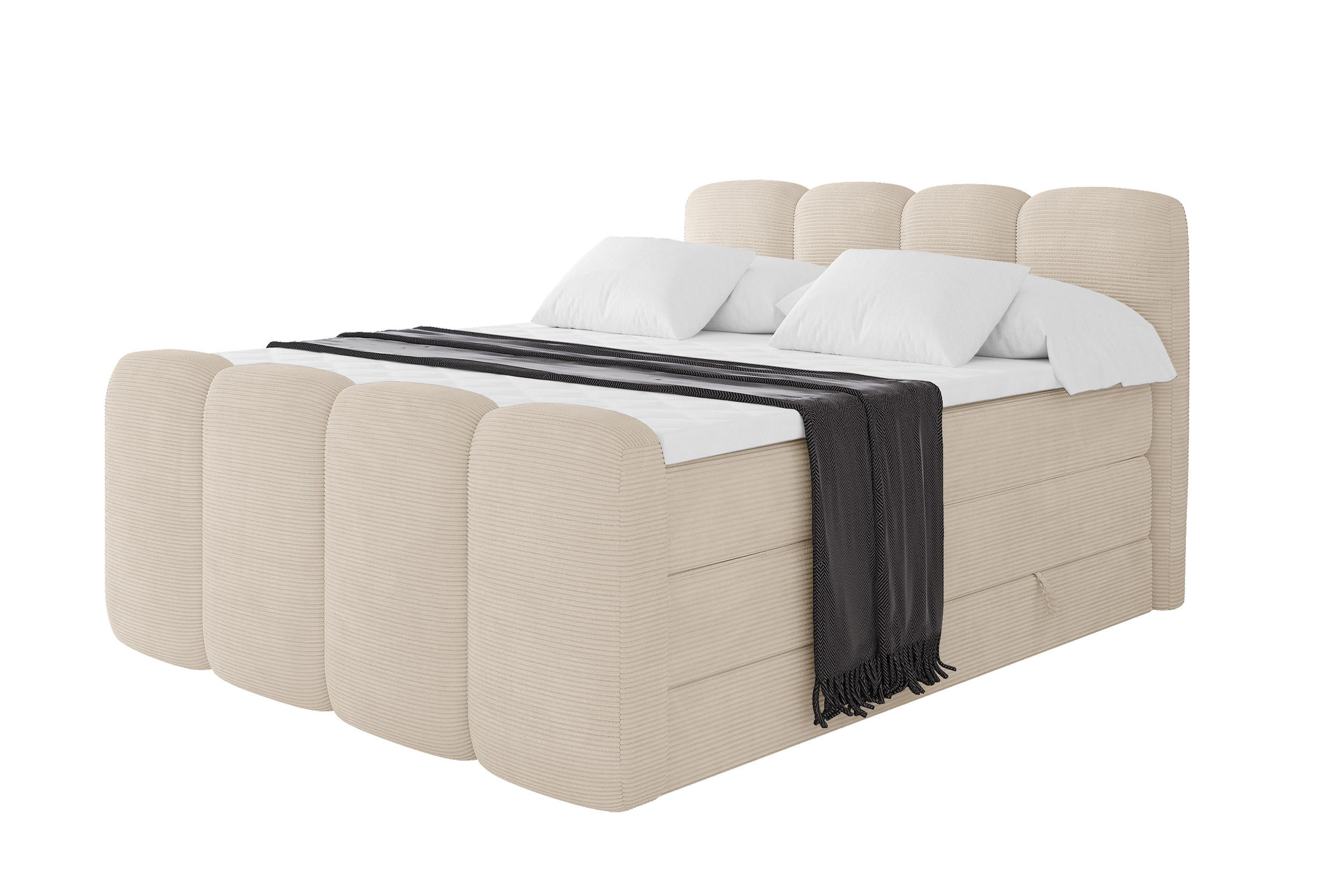 BOXBETT mit Matratze H3|H4 - NINA-Z KING - 140x200 cm - Beige - Ecru, Holzwerkstoff (140/200cm) - ALTDECOR