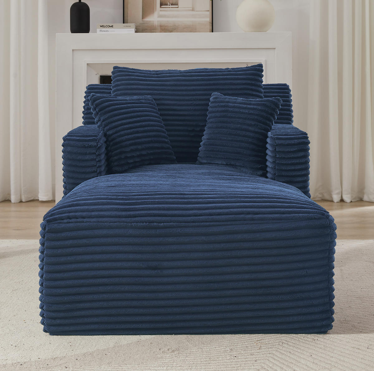 SOFA Chaiselongue aus Cord Blau ohne Montage - Blau, Kunststoff (100/82/166cm) - Meubliv