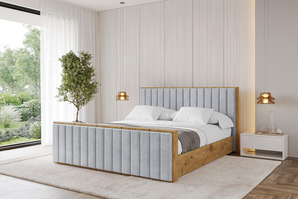 POLSTERBETT mit Bettkasten, Fußteil und Lattenrost, Boxbett ohne Matratze - ENZO4-Z 120x200 Hellgrau - Hellgrau, Holzwerkstoff/Textil (120/200cm) - ALTDECOR