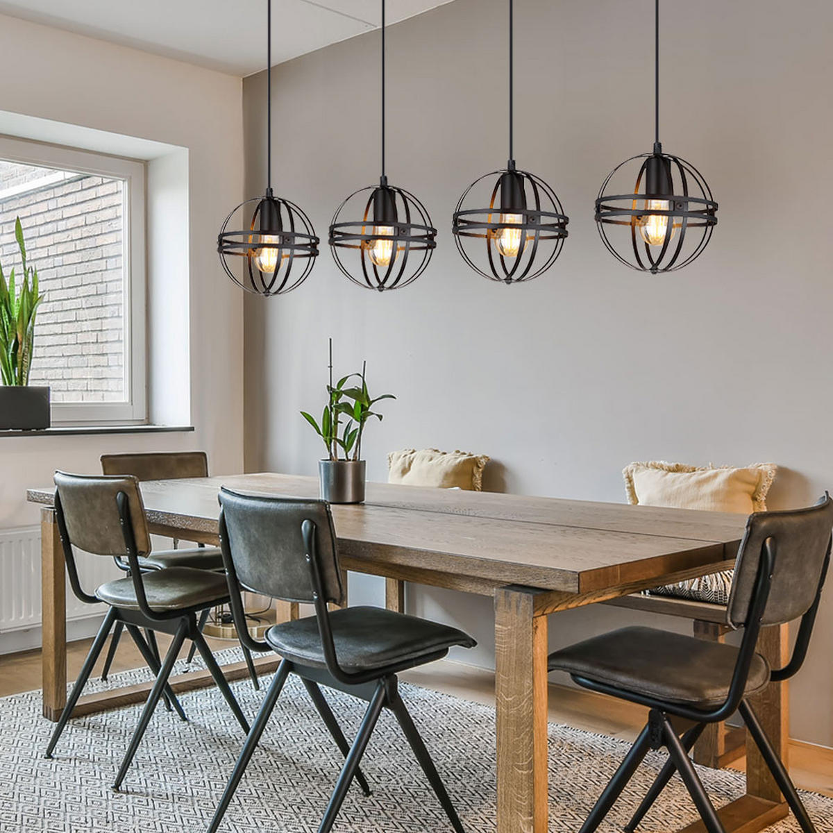 HÄNGELEUCHTE Metall Schwarz matt 4-flammig - Schwarz, Metall (100/20/120cm) - Globo Lighting