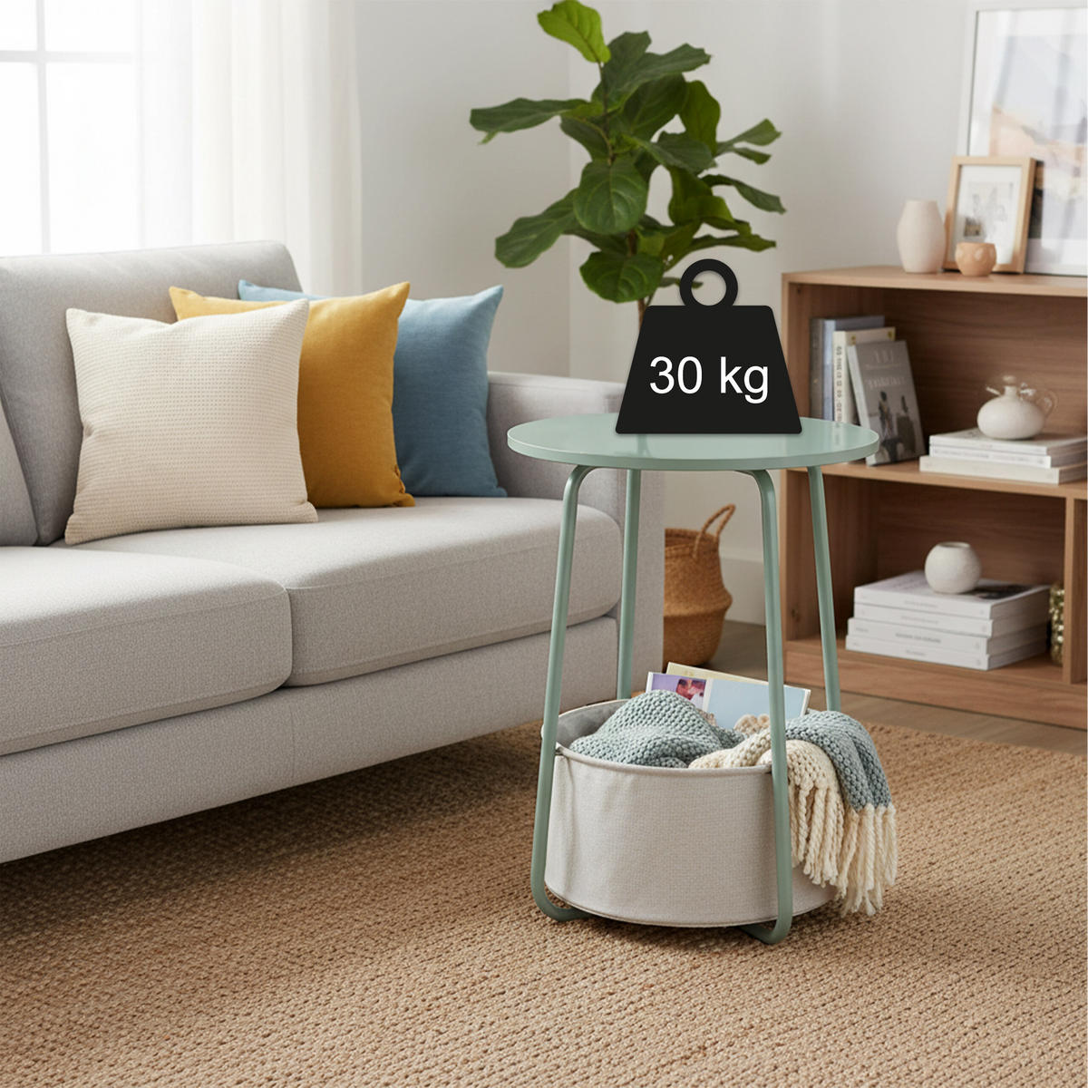 BEISTELLTISCH - Grau, Holzwerkstoff/Textil (40/40/50cm) - Relaxdays