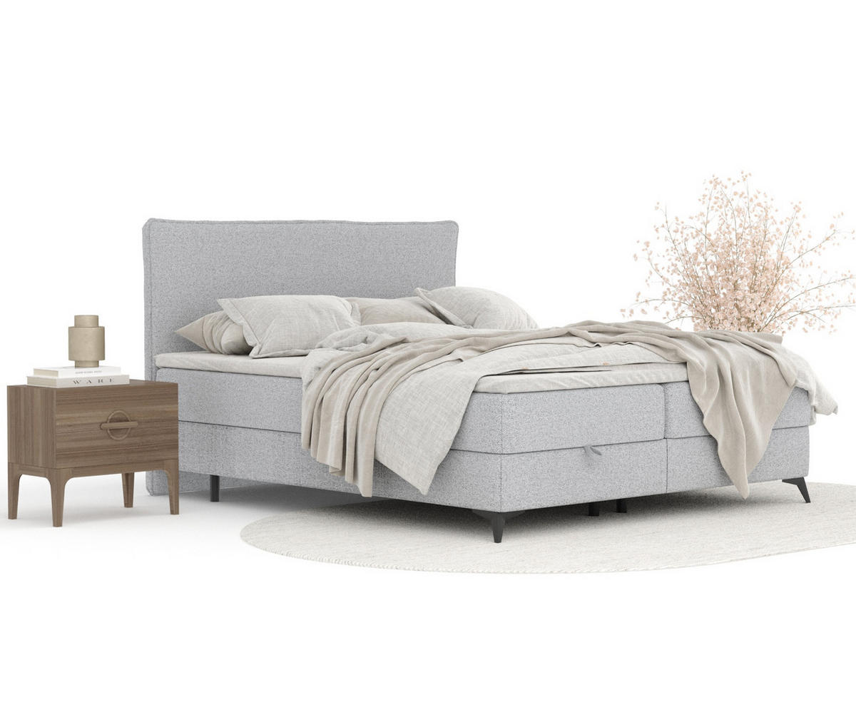 BOXBETT Peru Hellgrau 160/200 cm im Webstoff - Hellgrau/Schwarz, Holz/Holzwerkstoff (160/200cm) - Maison de Reve
