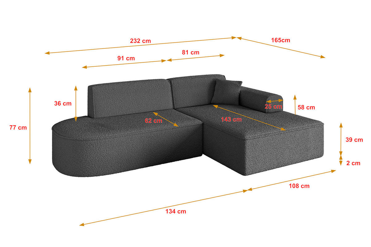 ECKSOFA Ottomane Rechts IREA-L1-v3 - 232x165x77 cm Grau - Olivgrün, Holzwerkstoff/Textil (232/165cm) - ALTDECOR