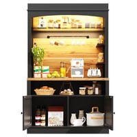 BUFFET 107/43/184 cm in Schwarz mit LED-Beleuchtung und viel Stauraum - Schwarz, Holzwerkstoff (107/184/43cm) - Flora Grace