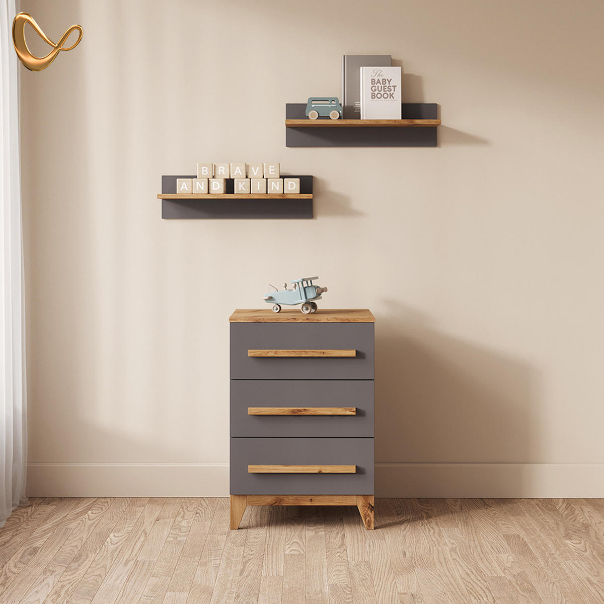 KOMMODE Mailo Grau/Artisan 60 x 88 cm mit Tür - Eiche Artisan/Grau, Holzwerkstoff (60/88/53.4cm) - Livinity®