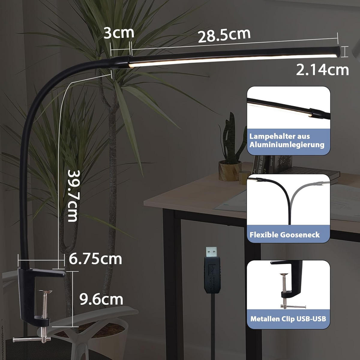 TISCHLAMPE Dämmerix 6.5/80.8/6.5 cm - Schwarz, Metall (6.5/6.5/80.8cm) - ZMH