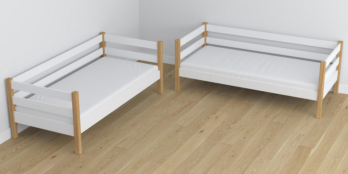 ETAGENBETT N01 mit Schublade Weiß / Eiche Natur 90/190 - Eiche Artisan/Weiß, Naturmaterialien/Holz (90/190cm) - N-Wood