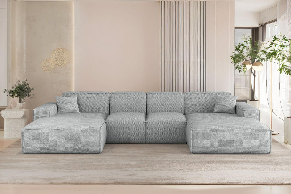 WOHNLANDSCHAFT Celes Premium Xs Artico - Hellgrau, Holzwerkstoff/Textil (342/73/165cm) - Fun Möbel