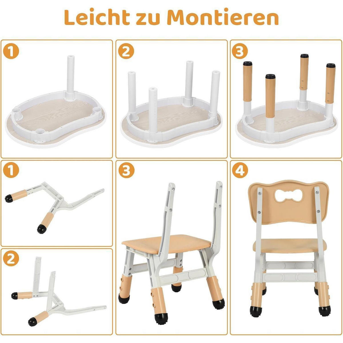 KINDERTISCH mit 2 Stühlen 3-teiliges Set höhenverstellbar Gelb - Multicolor, Kunststoff (60/60/80cm)