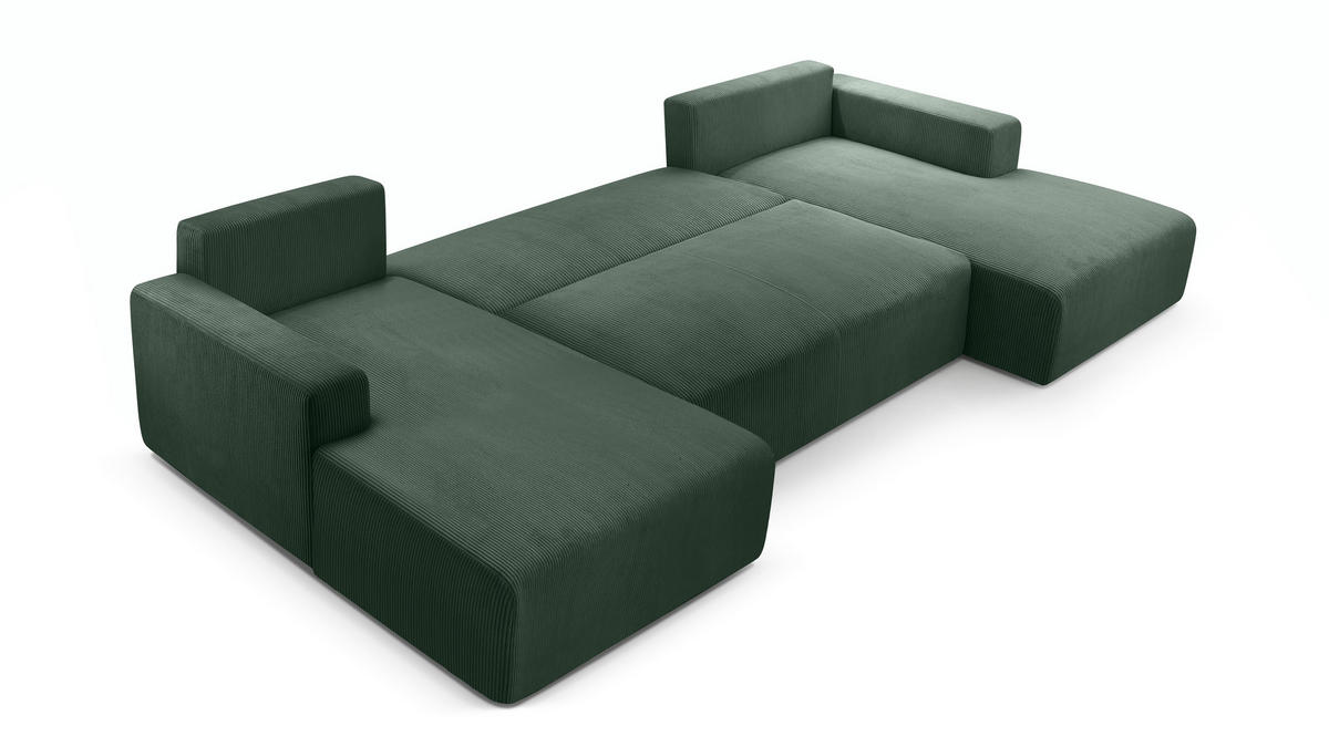 WOHNLANDSCHAFT Catea Grün 364/145/85 cm mit Schlaffunktion - Schwarz/Grün, Kunststoff/Textil (364/84/145cm) - AX Living