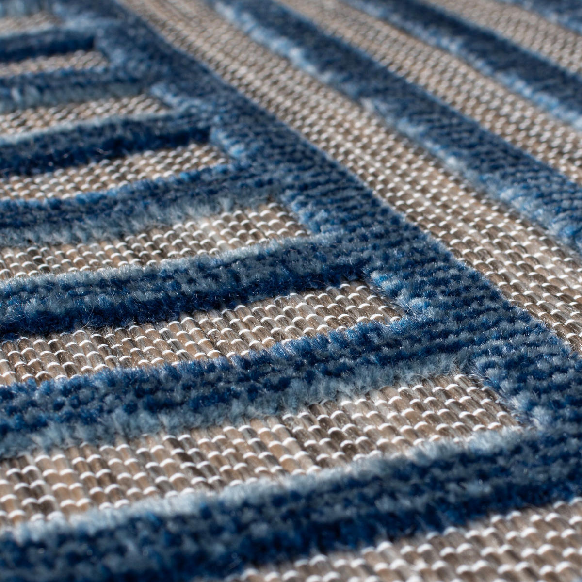 TEPPICH Outdoor Geometrisch, Terrasse schmutzabweisend Blau Rechteckig 80x150 - Blau, Textil (80/150cm) - KADIMA DESIGN