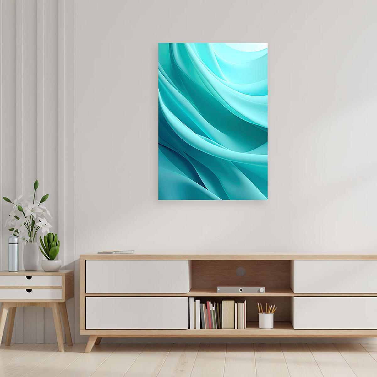 BILD auf Leinwand, Abstrakte türkisfarbene Wellen in einer modernen Komposition - Blau, Textil (70/100cm) - Feeby