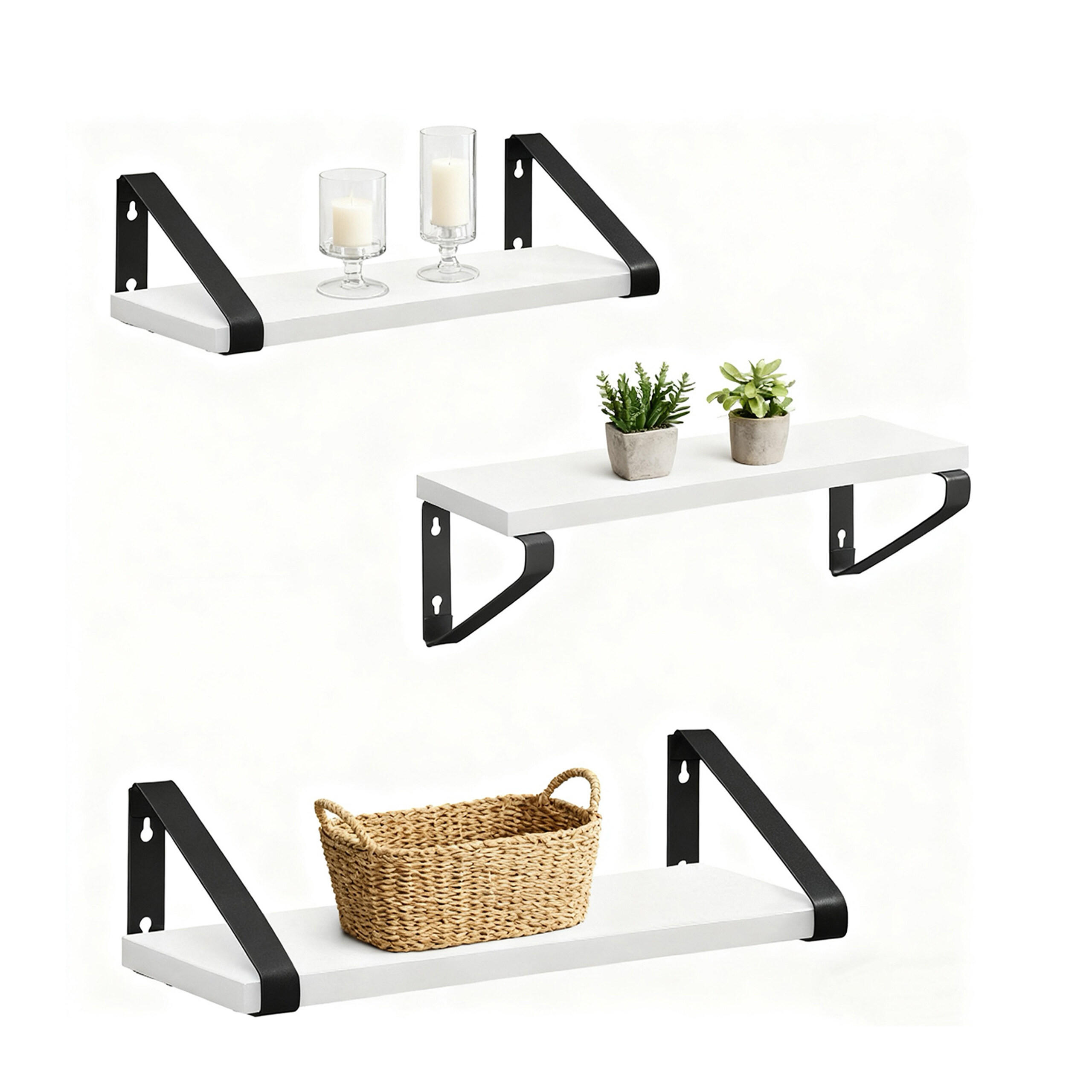 WANDREGAL-SET - Weiß, Holzwerkstoff/Metall (40/11/12cm) - Relaxdays