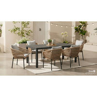 GARTENESSGRUPPE - 7-teilig - Aluminium / Polyrattan / Webstoff - Schwarz/Grau, Naturmaterialien/Textil - home24