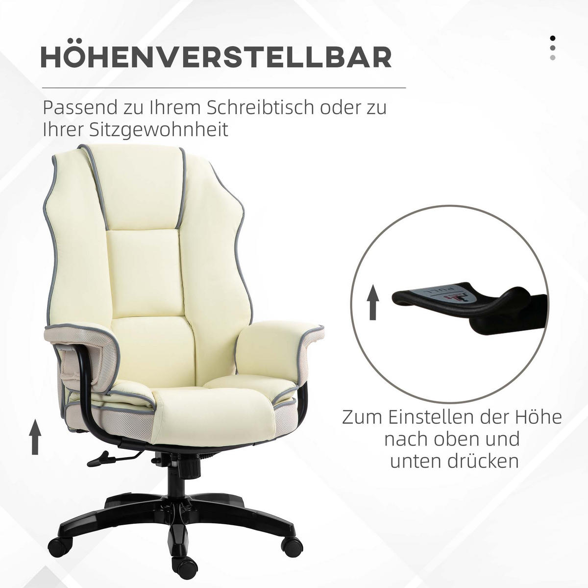 BÜROSTUHL Ergonomisch Schreibtischstuhl mit Liegefunktion, Drehfunktion Creme - Creme, Kunststoff (80/124/76cm) - Vinsetto