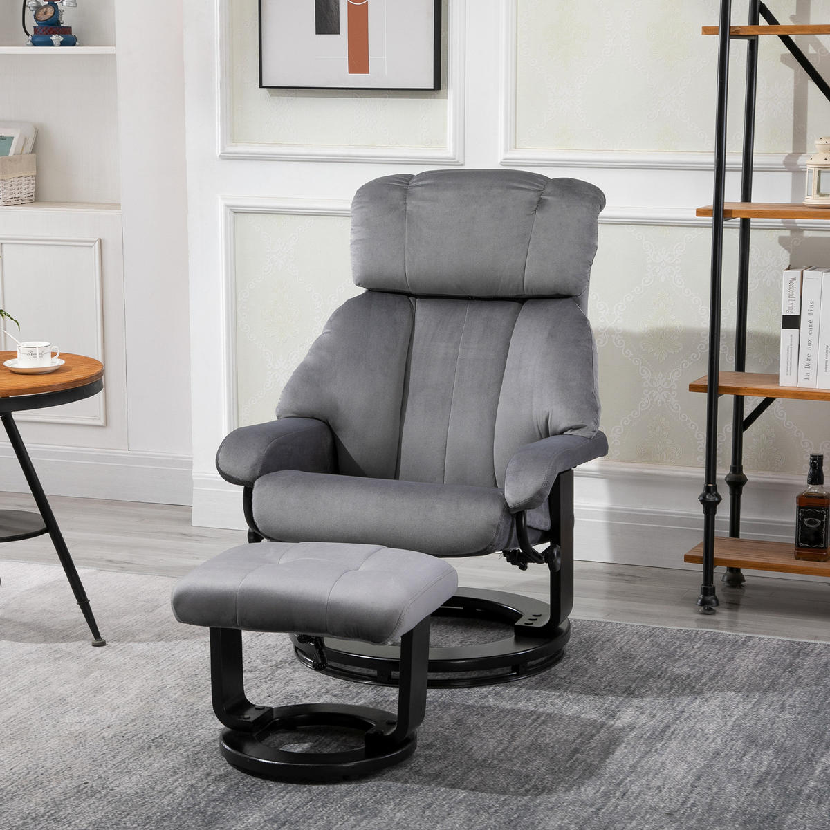 MASSAGESESSEL inkl. Hocker Fernsehsessel drehbar Relaxsessel Samt-Touch Grau - Grau, Kunststoff (80/102/76cm) - HOMCOM