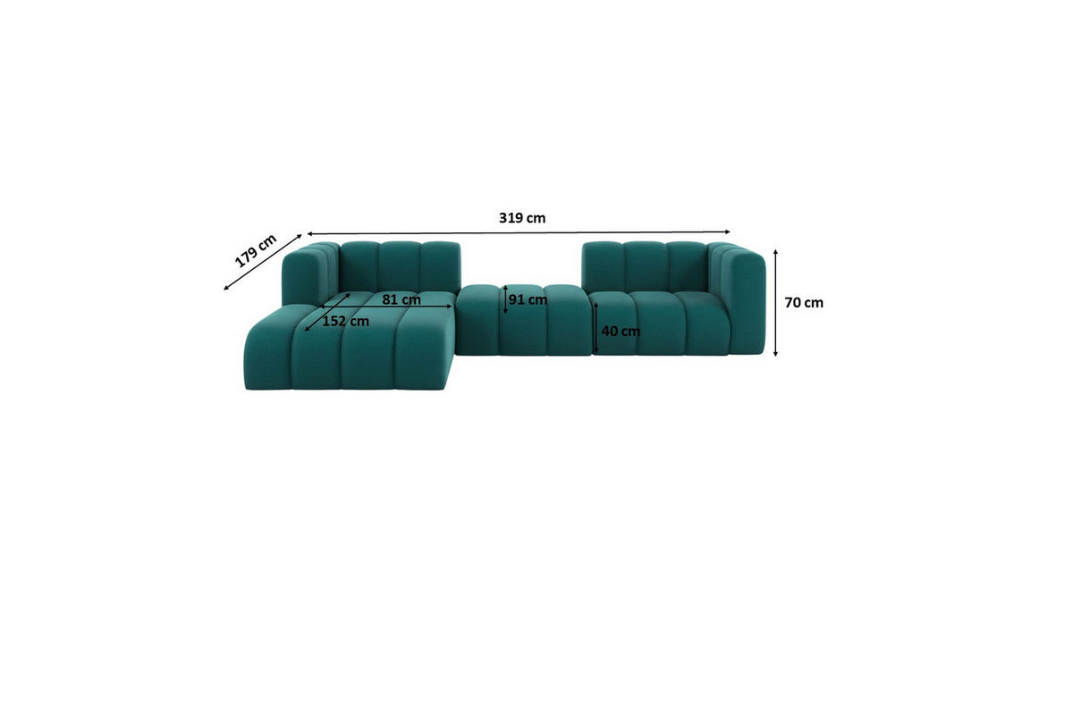 ECKSOFA L-Form Grand L 319 cm, Veloursstoff Salvador, Azurblau, Links - Blau, Holz (319/179cm) - Kaiser Möbel