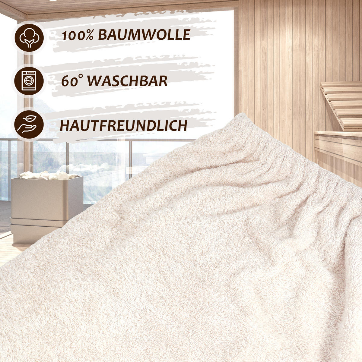 SAUNAKILT Herren Natur, Lima Saunahandtuch mit Klettverschluss - Naturfarben, Textil (140/55cm) - Lashuma