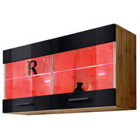 HÄNGEVITRINE SAVONA, Schwarz, LED Mehrfarbige - Eiche Wotan/Schwarz, Glas/Holzwerkstoff (100/50/27.2cm) - Komodee