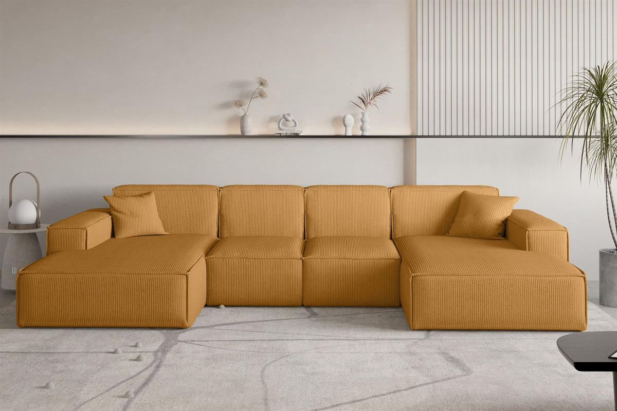 WOHNLANDSCHAFT Celes Premium Xs Scala - Currygelb, Holzwerkstoff/Textil (342/73/165cm) - Fun Möbel
